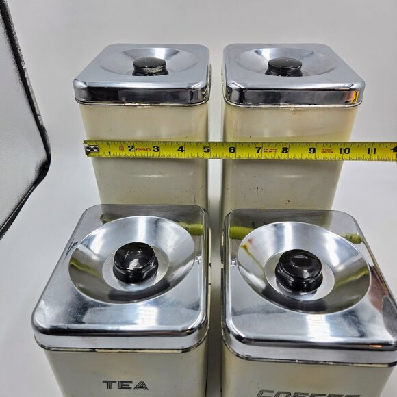 Kitchen Canisters Metal The Queen Line AR Lite White Cream 4 Pieces Vintage - Picture 16 of 16